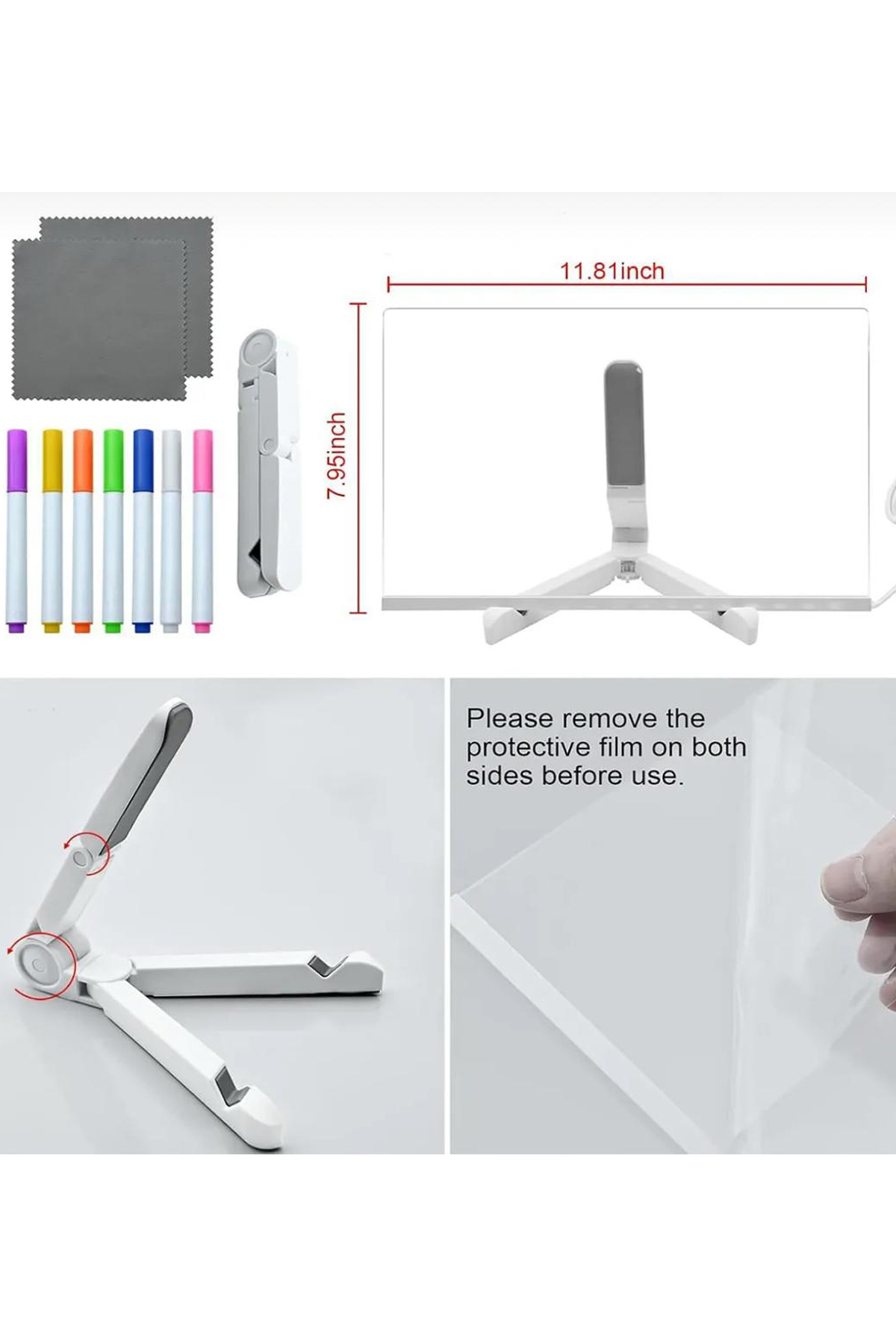 Vothoon 12 Inc LED Işıklı Çizim Yazı Tahtası Ayarlanabilir Stant ve Kalemleri ile