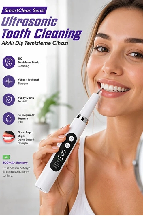 Ultrasonik Diş Temizleme Cihazı 5 Modlu Akıllı Diş Tartarı Ve Plak Temizleyici