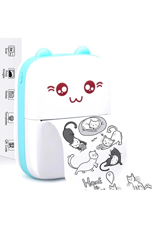 Mini Fotoğraf Yazıcı Kablosuz Etiket Yazıcı Baskı Makinesi Ios Android Uyumlu Termal Printer Mavi