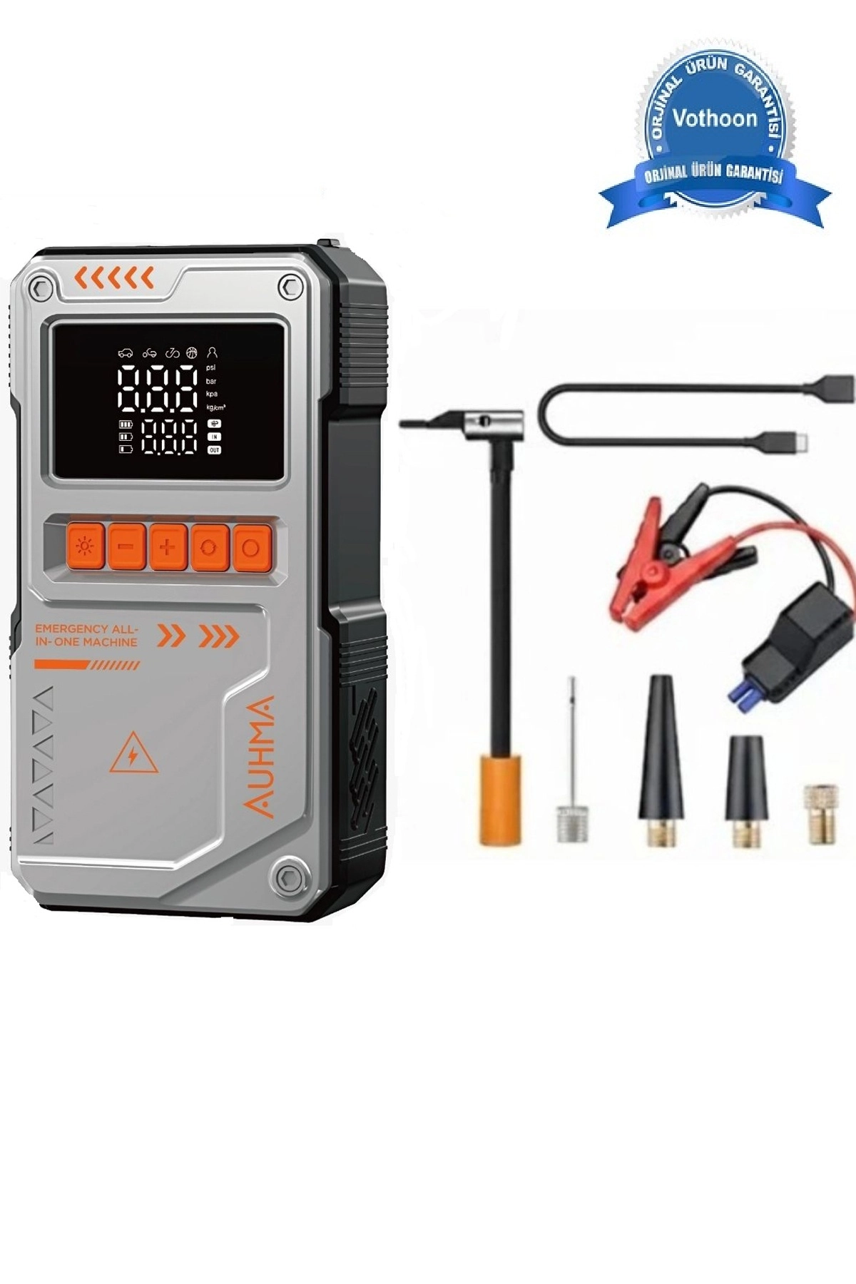 4’ü 1 Arada 10.000 mAh Akım Korumalı Jump Starter & Hava Kompresörü Akü Takviye Powerbank