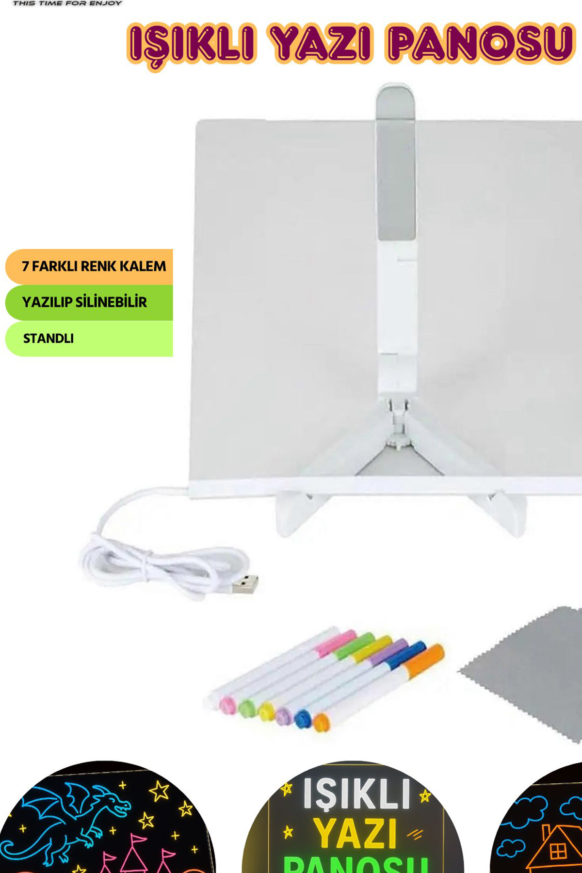 LED Işıklı Çizim Yazı Tahtası Ayarlanabilir Stant ve Kalemleri ile 20 X 20 