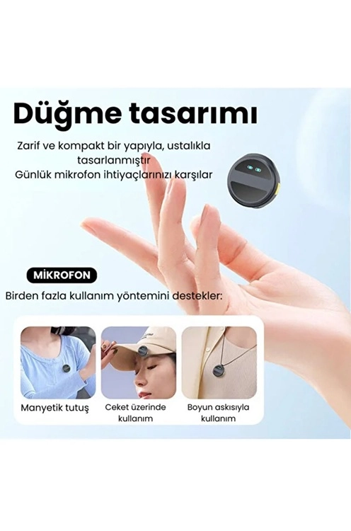 2 Adet Profesyonel Kablosuz Yaka Mikrofonu lighting uyumlu Manyetik Klipsli