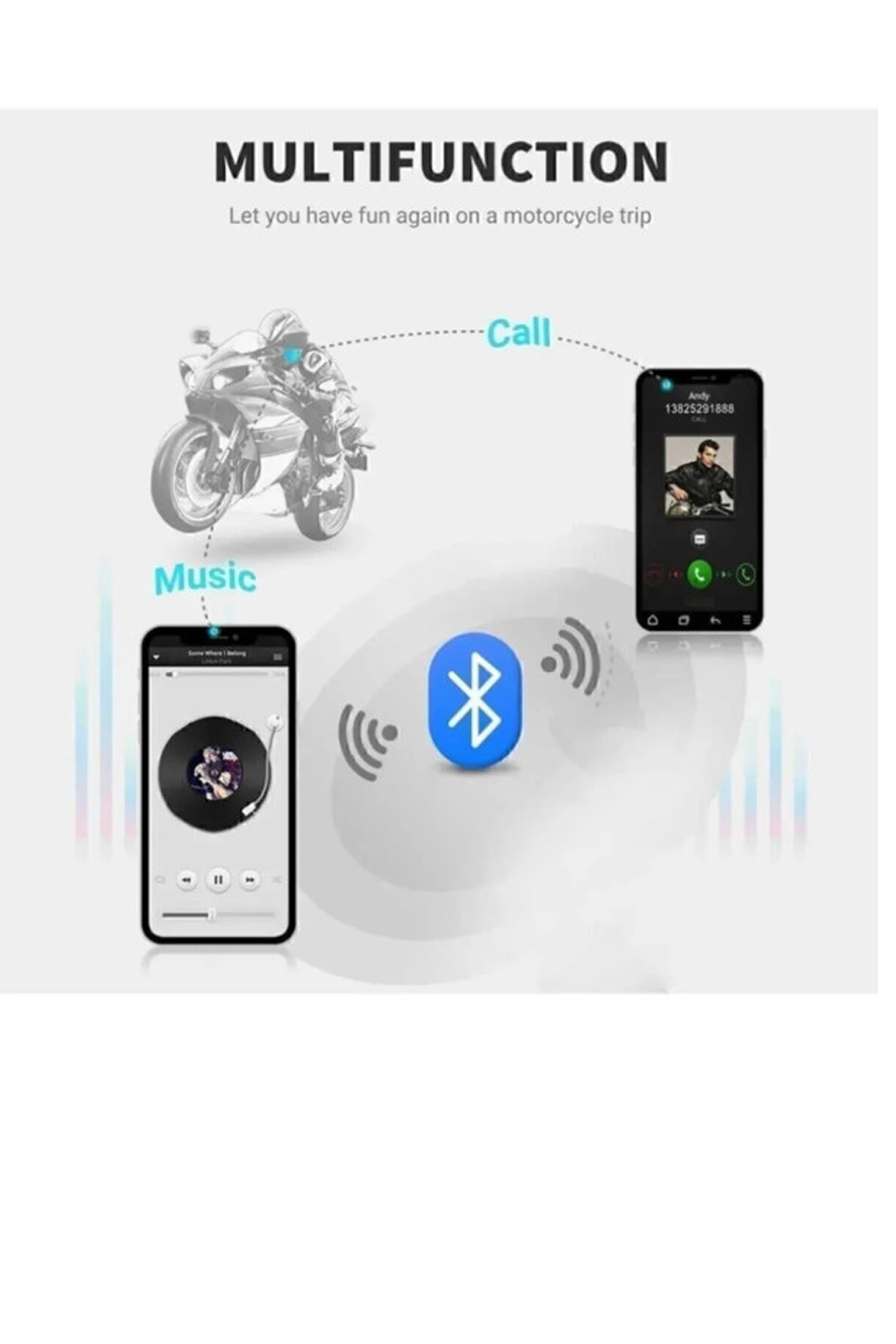 D60 5X Motosiklet Kask Kulaklığı Bluetooth Intercom 5 Intercom Bağlantılı