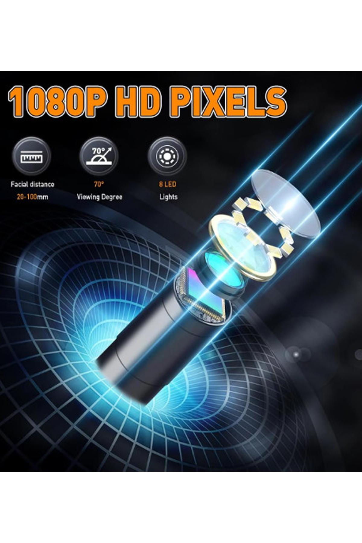 Monitörlü Çift kameralı 10 Mt Sert Kablo Yılan Endoskop Kamera 8 mm 4.3 ınc 