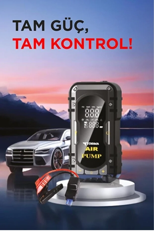 8000 Mah Taşnabilir Dijital Ekranlı Araç Akü Takviyeli,Powerbank,Işıklı Oto Hava Kompresörü
