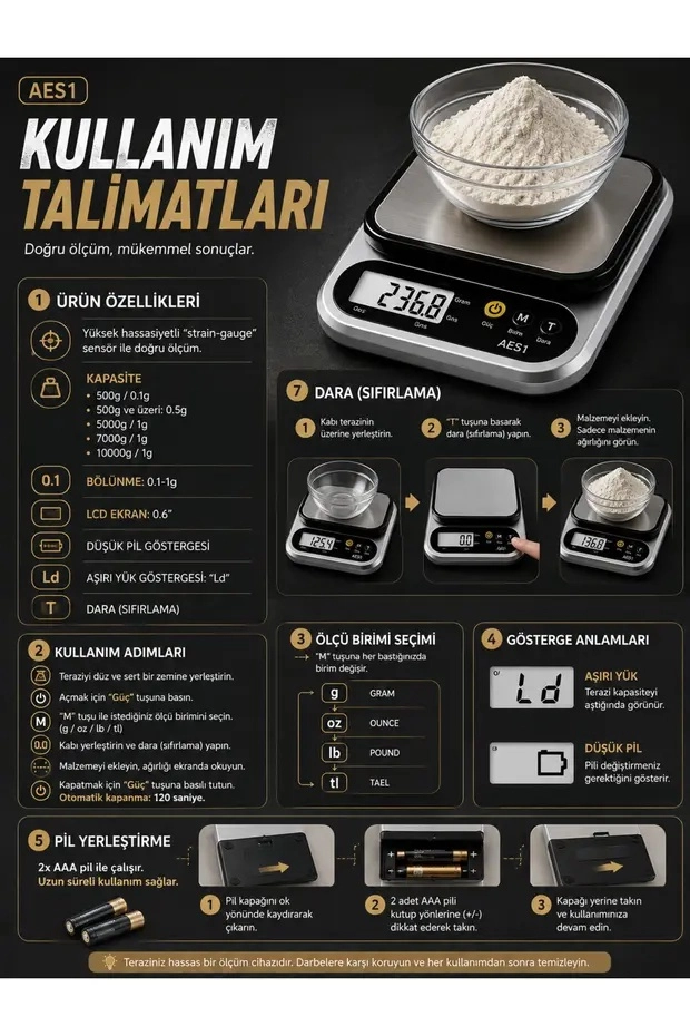 Dijital Mutfak ve Kahve Tartısı Hassas Gram Terazisi Paslanmaz Çelik LCD Ekran Çoklu Ölçüm g/oz 10 KG Kapasite