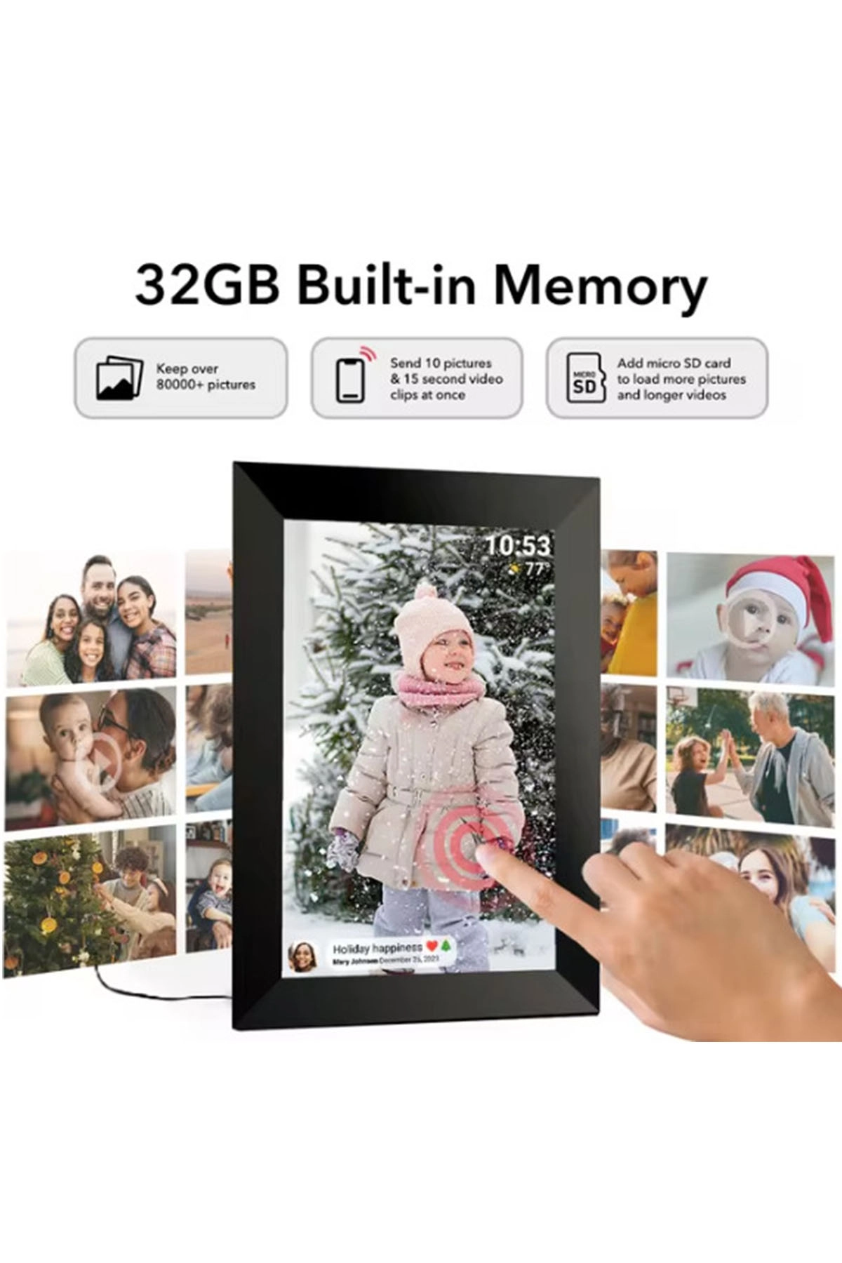 Dijital Fotoğraf Çerçevesi WiFi 10.1 inç 32GB Dokunmatik Ekran, Uygulama Üzerinden Fotoğraf/Video Paylaşımı