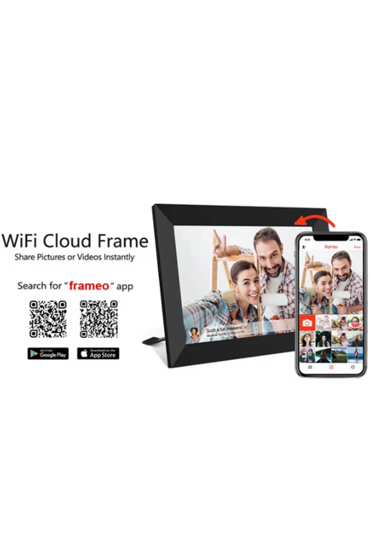 Dijital Fotoğraf Çerçevesi WiFi 10.1 inç 32GB Dokunmatik Ekran, Uygulama Üzerinden Fotoğraf/Video Paylaşımı