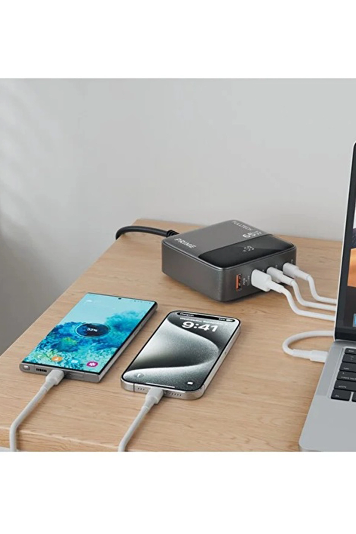 65W Masaüstü 4 Portlu Hızlı Şarj Cihazı İstasyonu 2xUSB-A, 2xTYPE-C Giriş,1,5 mt. Kablo
