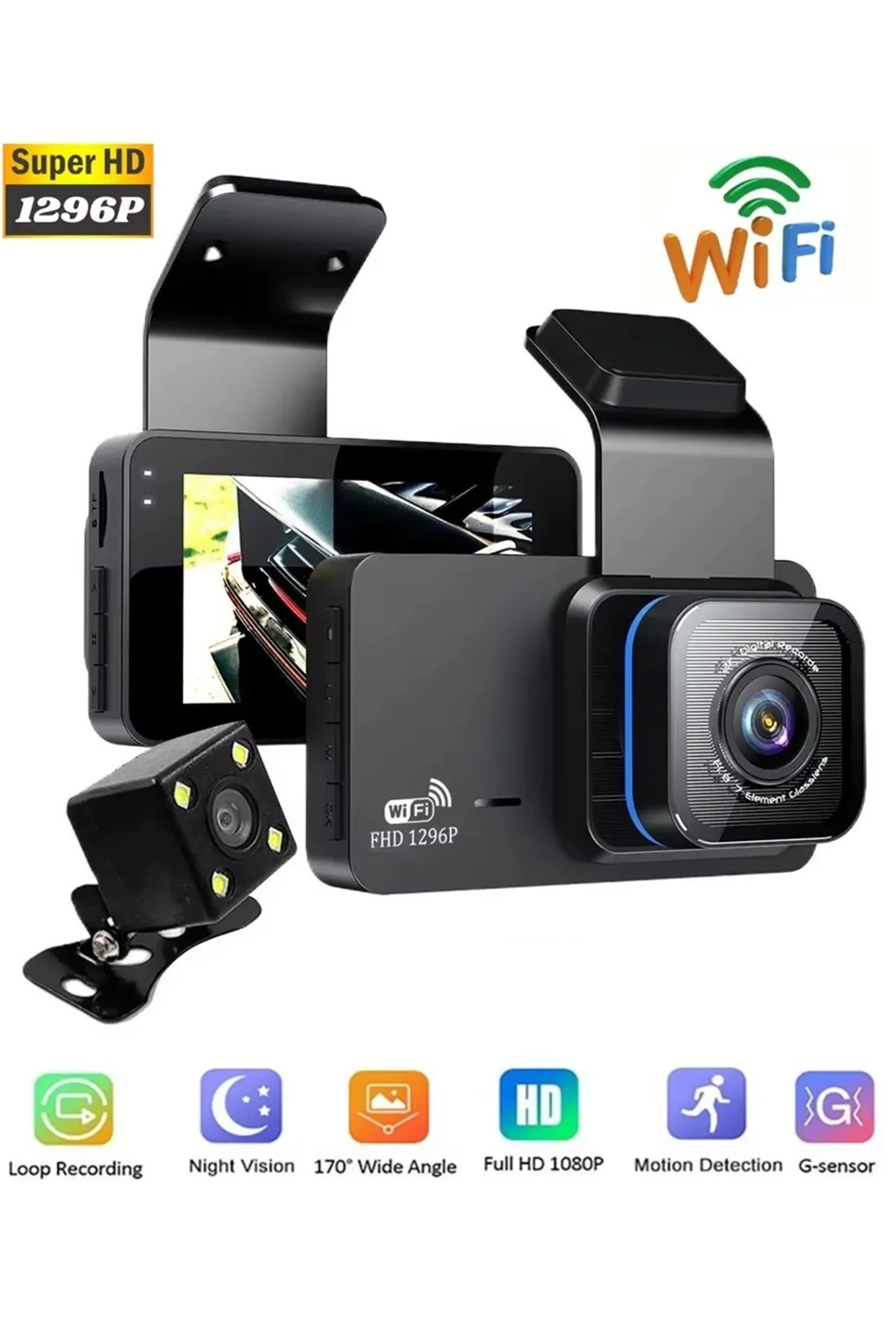 Araç İçi Kamera Wifi Özellikli Ekranlı Ön Ve Geri Görüş Kameralı Mikrofonlu 3 İnç Hd