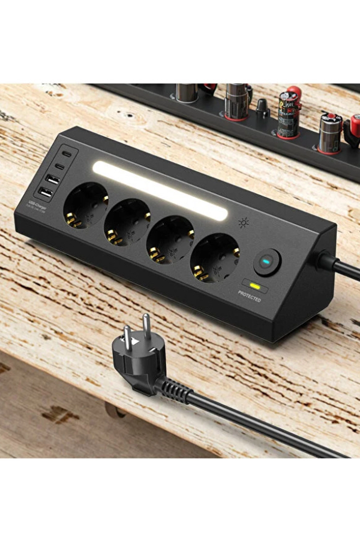 LP764 Çoklu Gece Lambalı Priz Yüksek Gerilim Korumalı 4’LÜ Priz 2XUSB 2XType-C Çıkışlı Grup Priz Çoğaltıcı