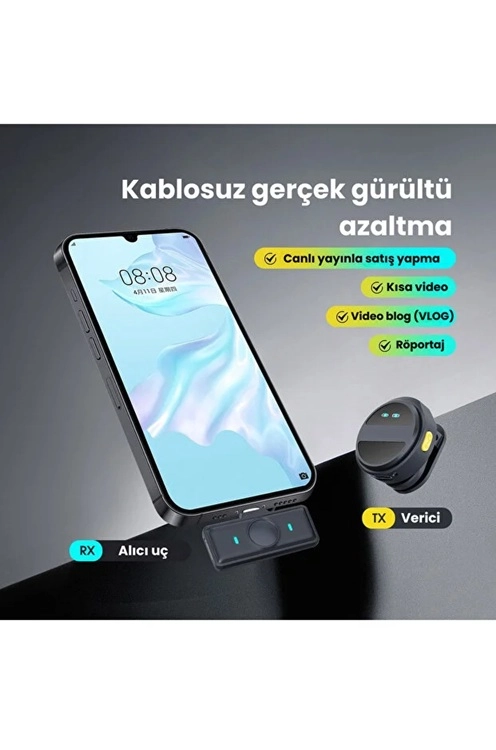  2 Adet Profesyonel Kablosuz Yaka Mikrofonu Typce uyumlu Manyetik Klipsli