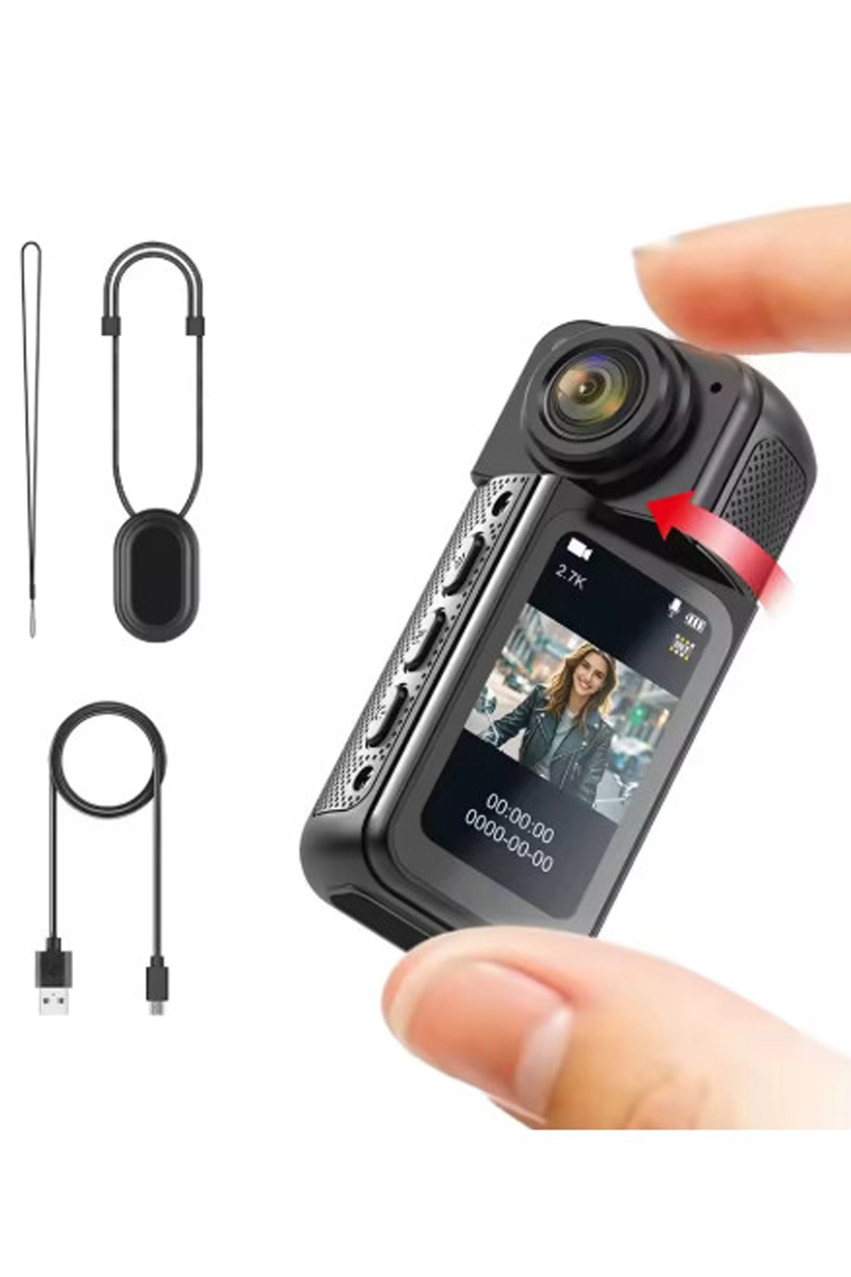 S70 Mıknatıslı Yaka Kamerası Hd Kalite, 30 Fps, Kolay Bağlantı, Boyun Askısı 2.7K siyah 