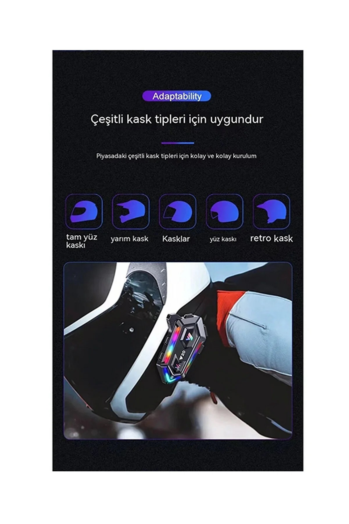  Vothoon Y20 Motor Kurye Kask Kulaklık RGB Modlu Bluetooth Motosiklet Kulaklık 5.3 Bluetooth Interkom 