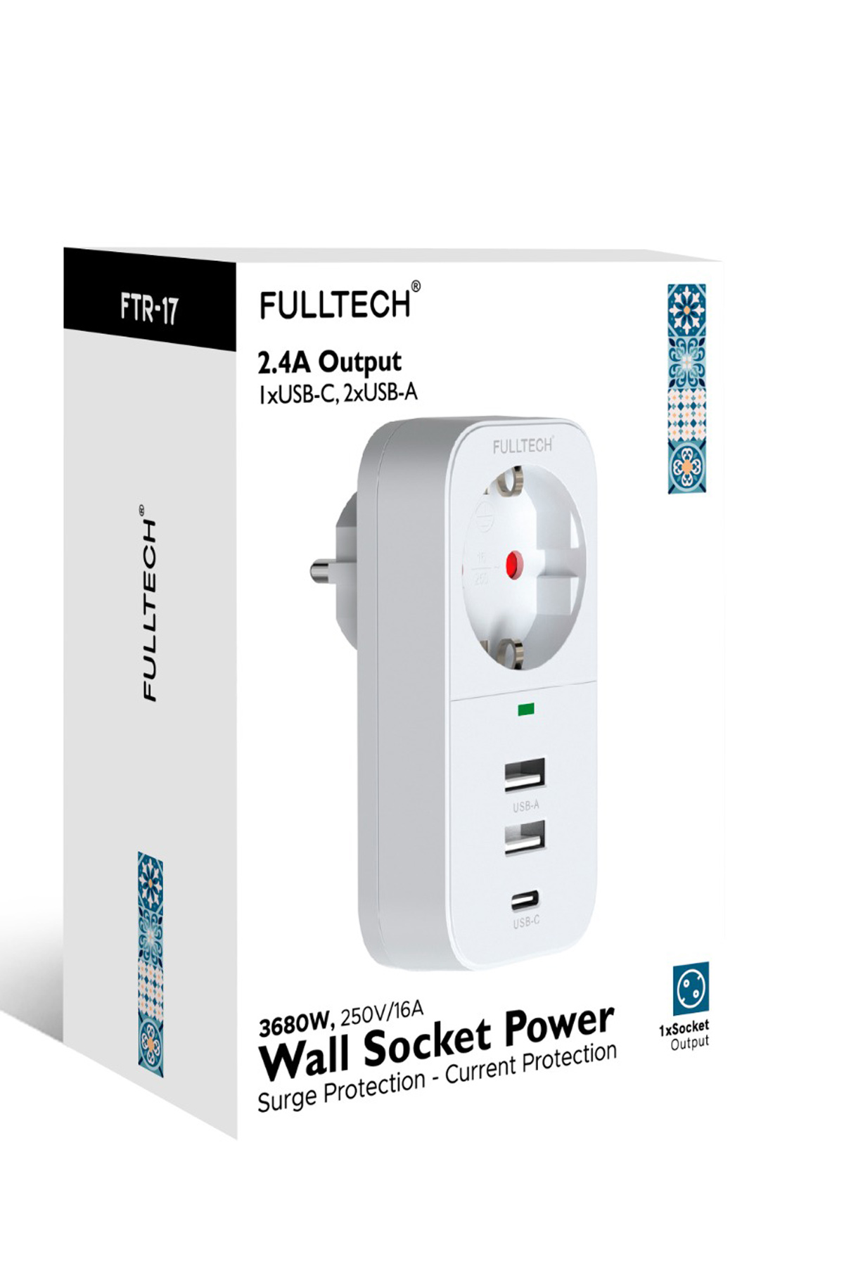 vothoon 2.4A Çıkışlı 2xUSB 1xType-C Tekli Priz Ftr-17