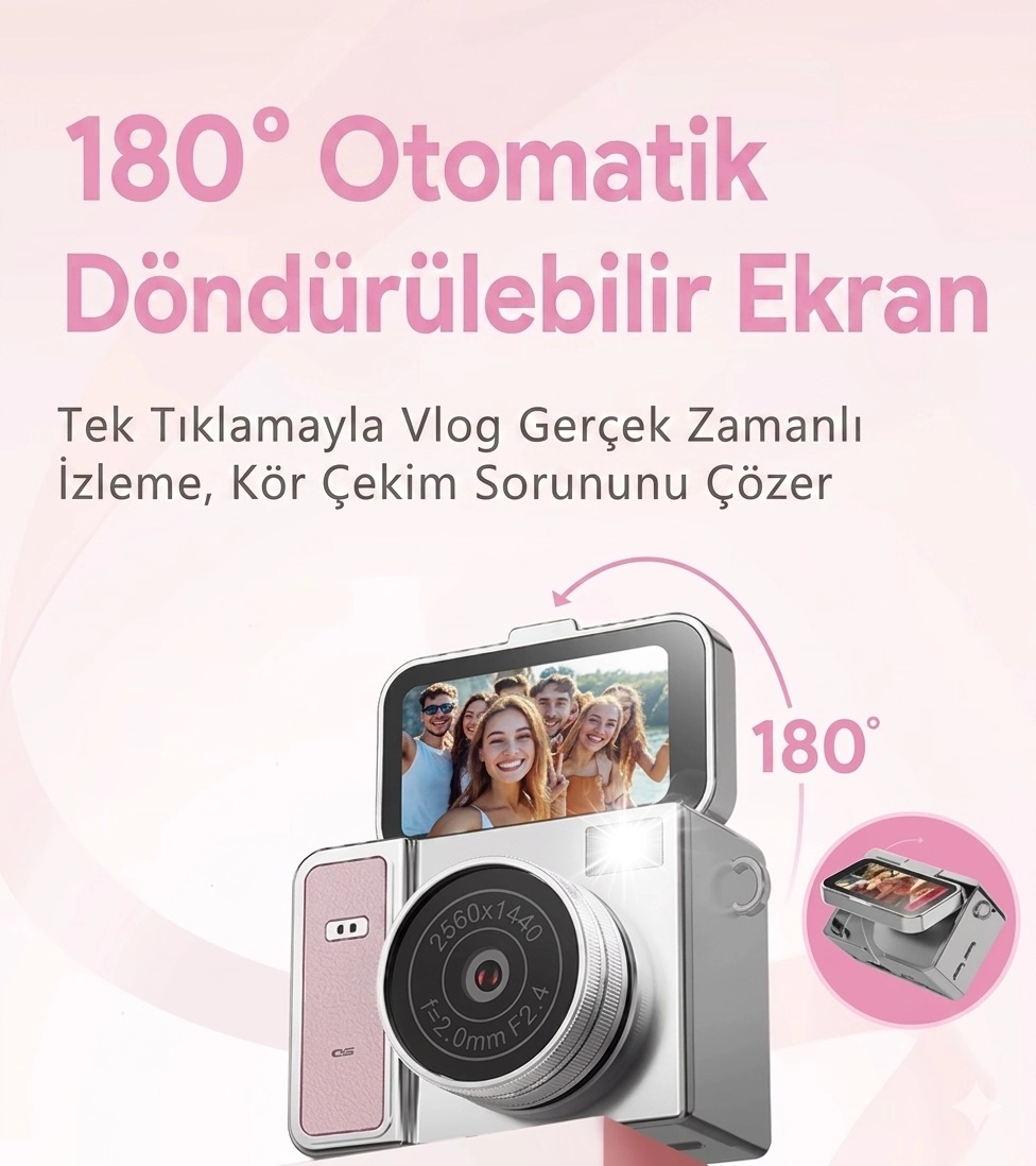 2K Mini Dijital Retro Video Kamera Flaşlı Dijital Vlog Mini Fotoğraf Makinesi Türkçe Menü Yeşil