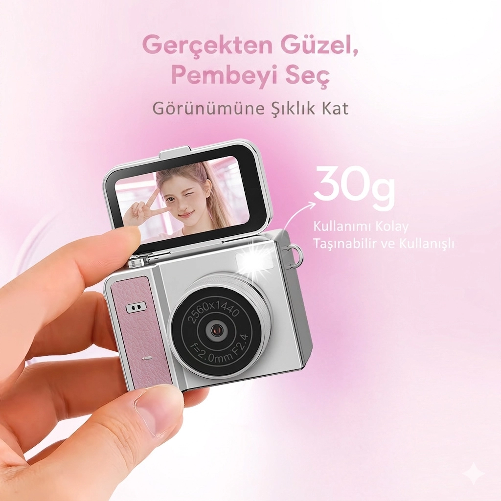 2K Mini Dijital Retro Video Kamera Flaşlı Dijital Vlog Mini Fotoğraf Makinesi Türkçe Menü Yeşil
