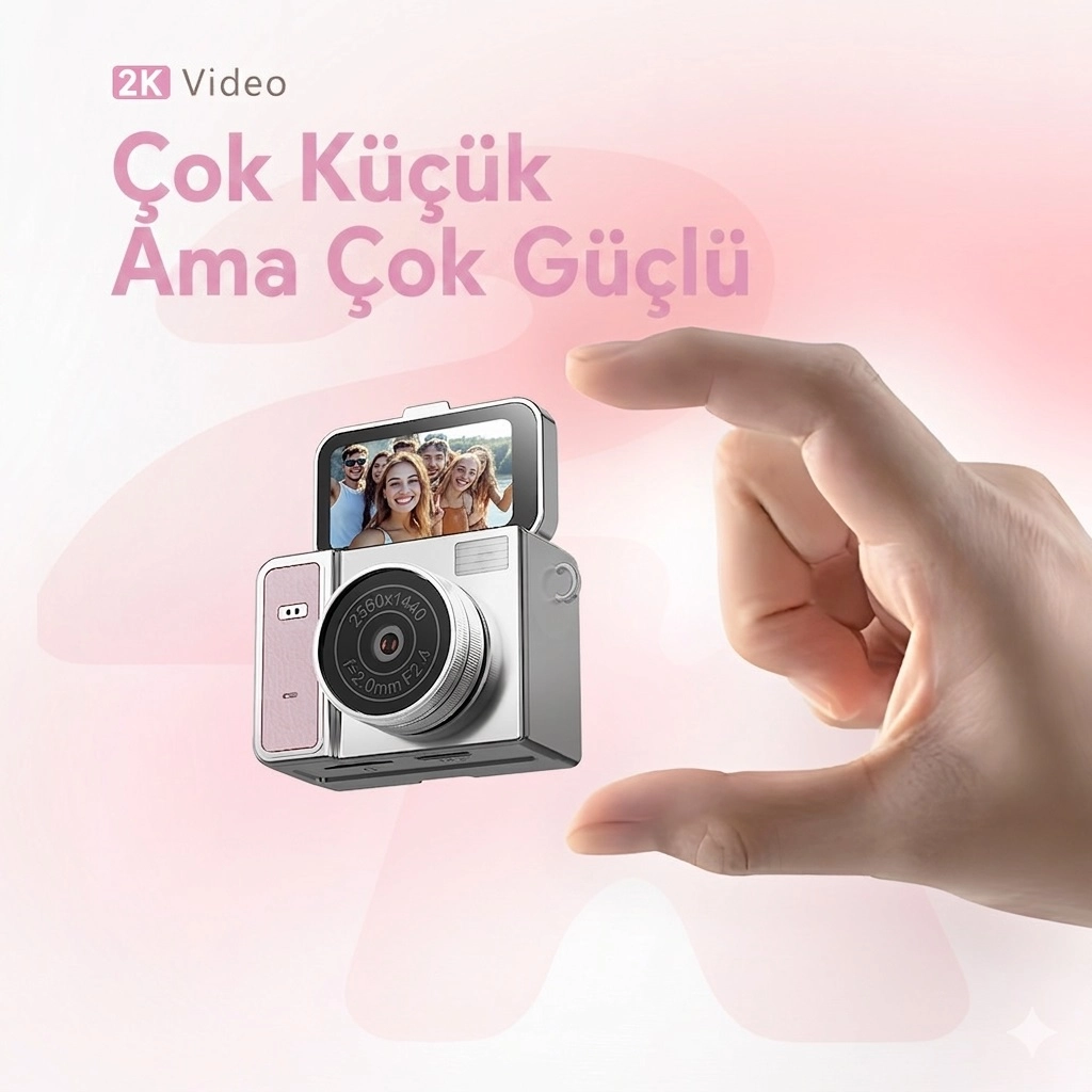 2K Mini Dijital Retro Video Kamera Flaşlı Dijital Vlog Mini Fotoğraf Makinesi Türkçe Menü Yeşil