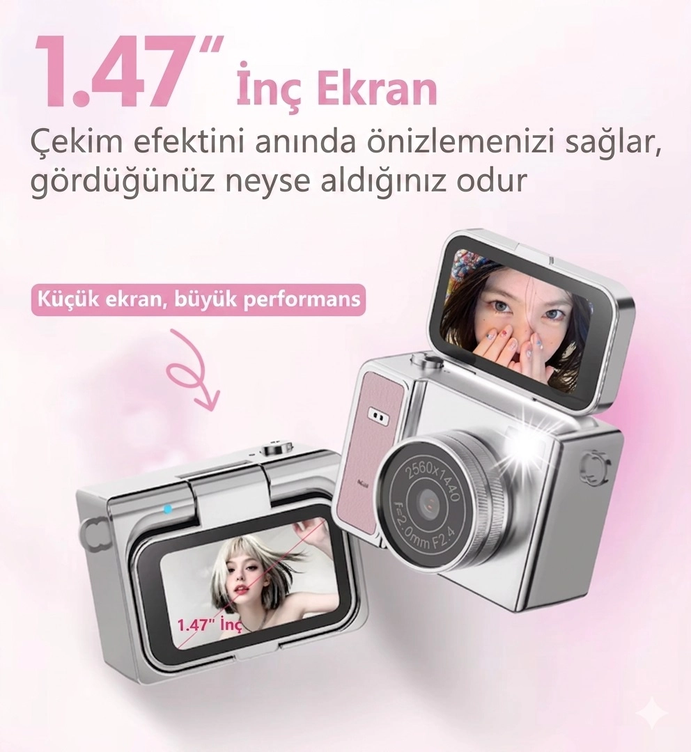 2K Mini Dijital Retro Video Kamera Flaşlı Dijital Vlog Mini Fotoğraf Makinesi Türkçe Menü Yeşil
