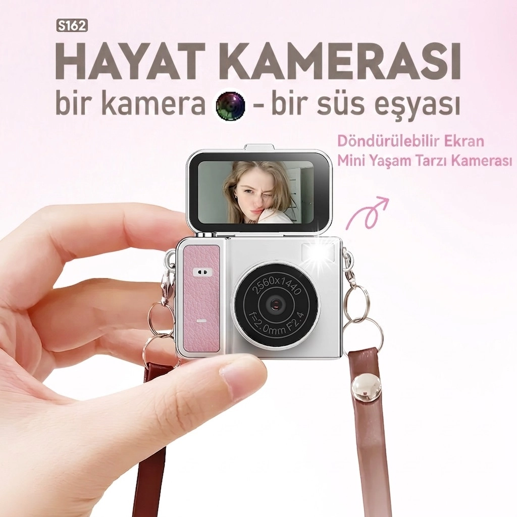 2K Mini Dijital Retro Video Kamera Flaşlı Dijital Vlog Mini Fotoğraf Makinesi Türkçe Menü Yeşil