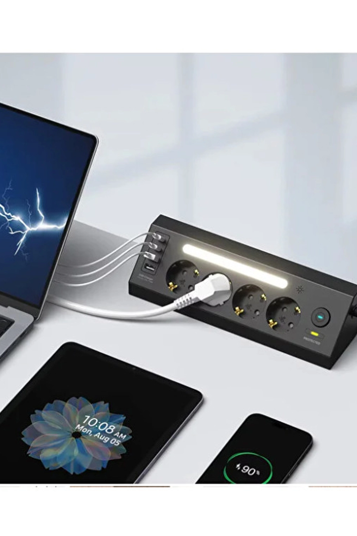 LP764 Çoklu Gece Lambalı Priz Yüksek Gerilim Korumalı 4’LÜ Priz 2XUSB 2XType-C Çıkışlı Grup Priz Çoğaltıcı