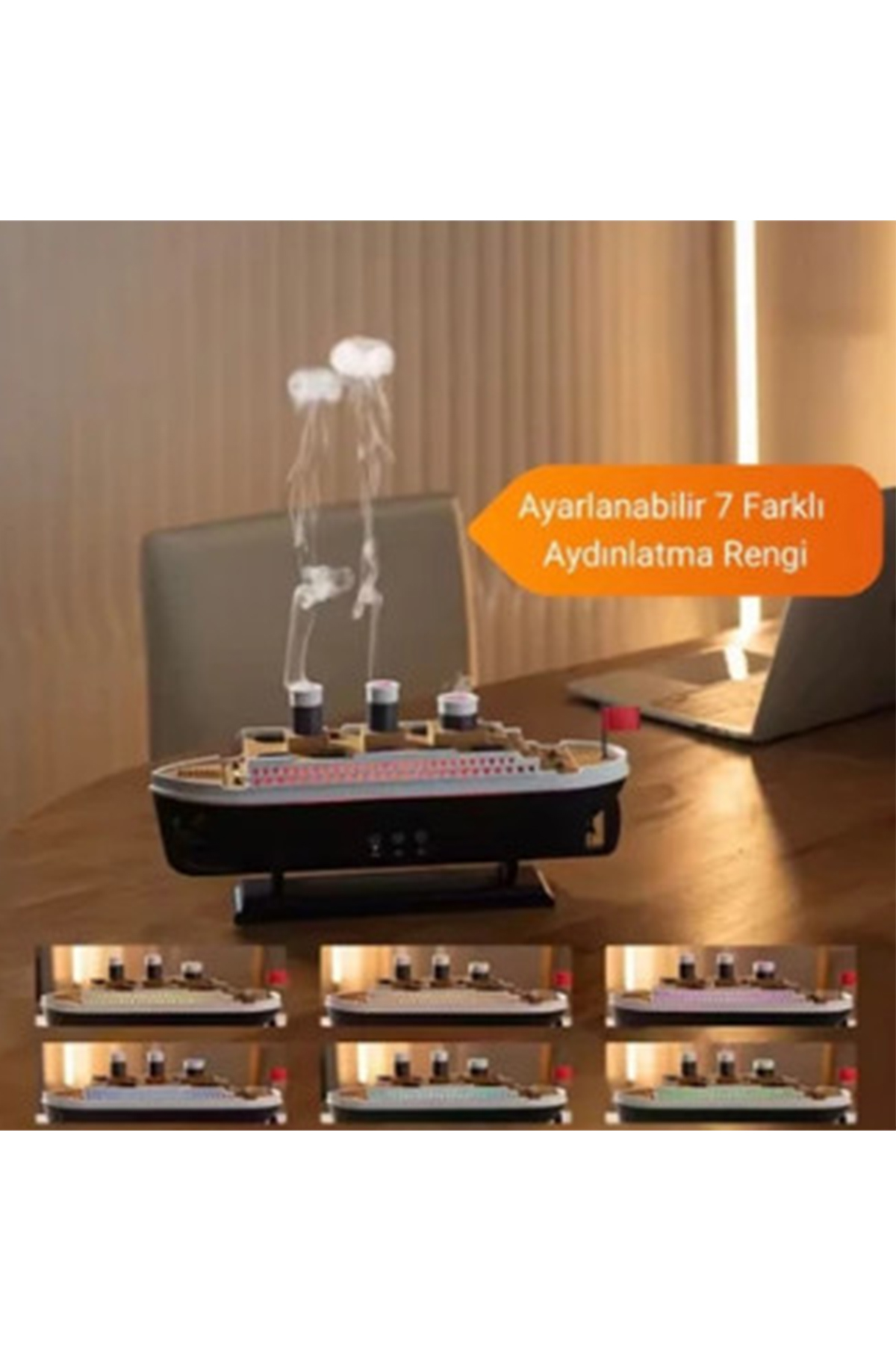 Titanic Gemi Hava Nemlendirici Işıklı Fonksiyonlu Buhar Makinesi Kumandalı