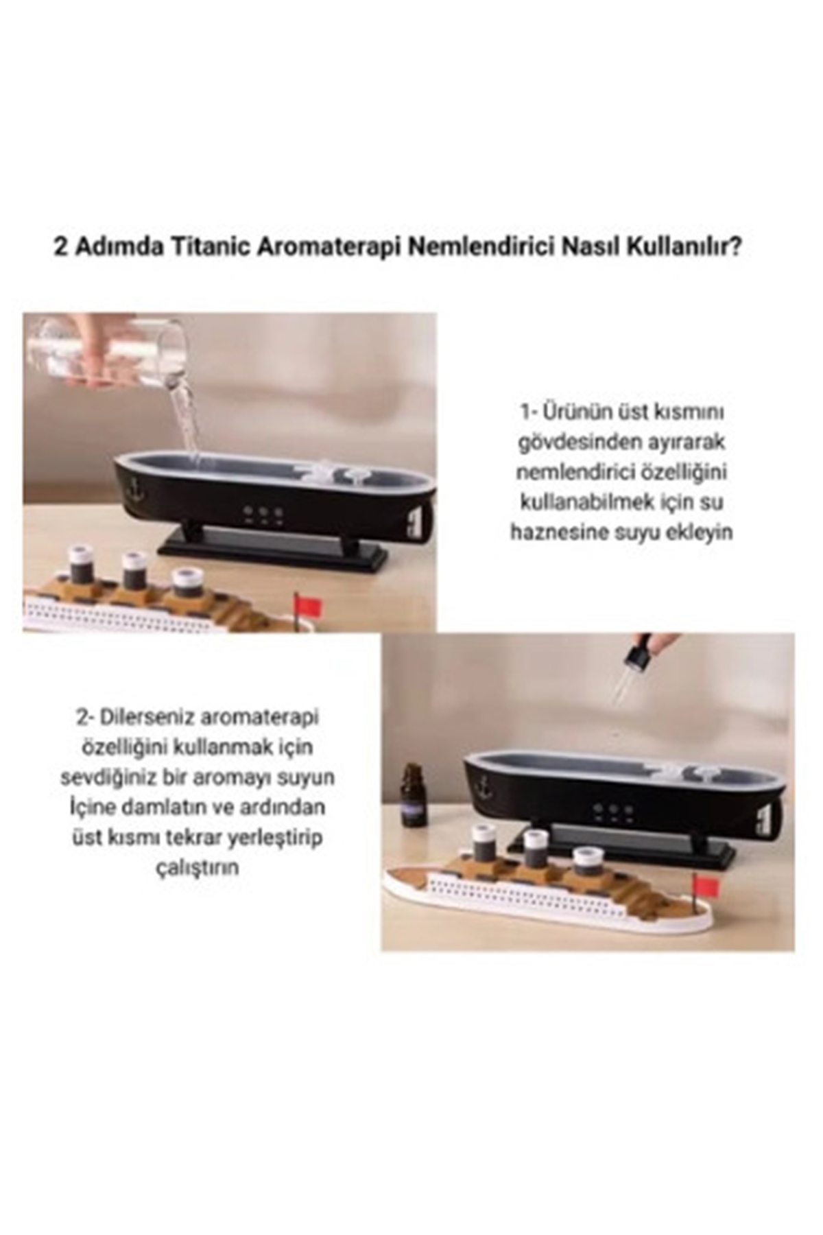 Titanic Gemi Hava Nemlendirici Işıklı Fonksiyonlu Buhar Makinesi Kumandalı