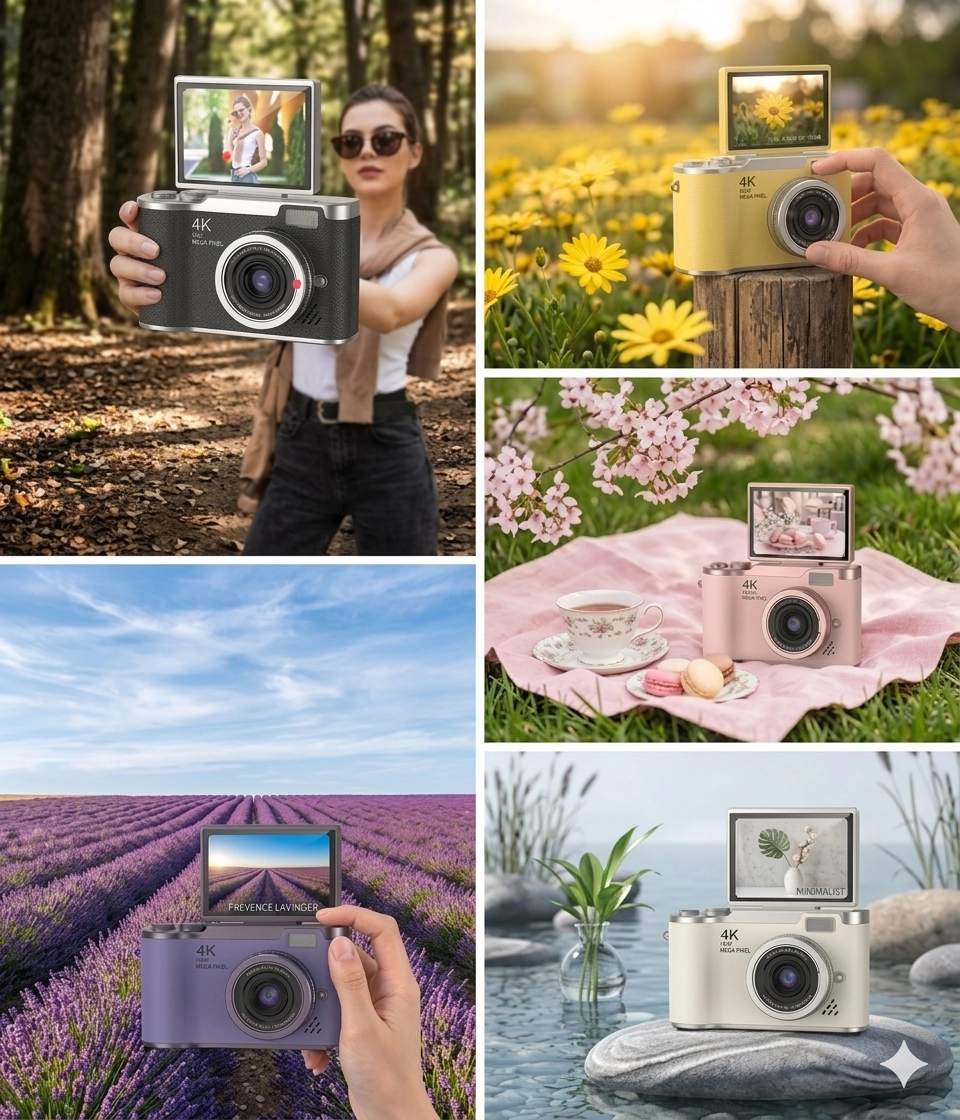 4K Dijital Retro Video Kamera 48MP 18X Zoom Flaşlı (32GB) Kart Dijital Vlog Fotoğraf  Makinesi TÜRKÇE