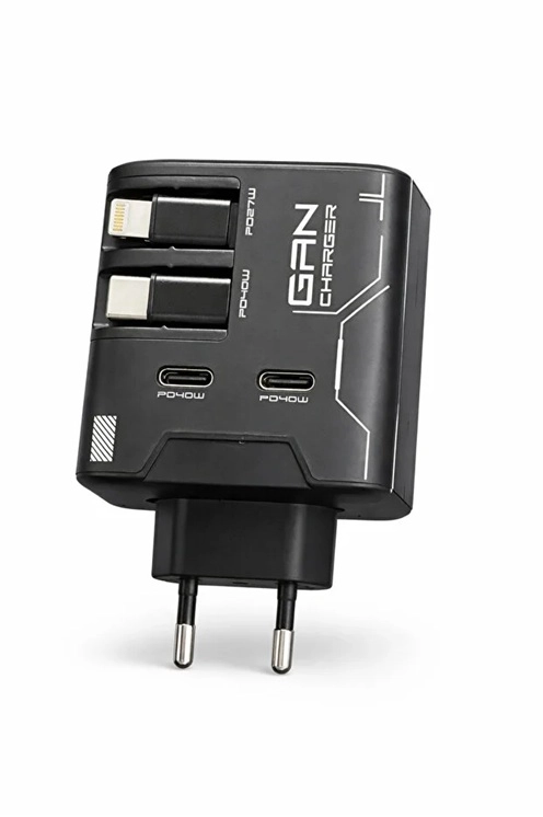 GaN+ PD 40W Hızlı Şarj Adaptörü Çoklu Çıkış USB-C Lightning Kablolu Hızlı Şarj Cihazı Ev Ofis Uyumlu beyaz 