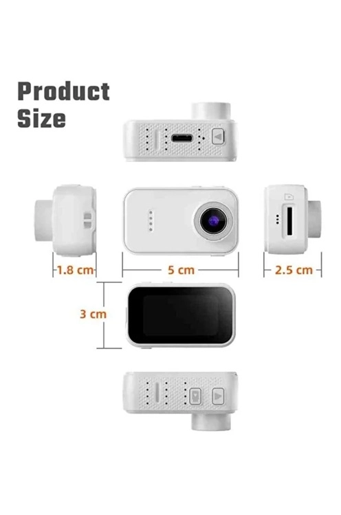  F2 2K 1080P Parmak Kamera 130° Geniş Açı IPS Ekranlı 25g Mini Taşınabilir Cep Kamerası siyah