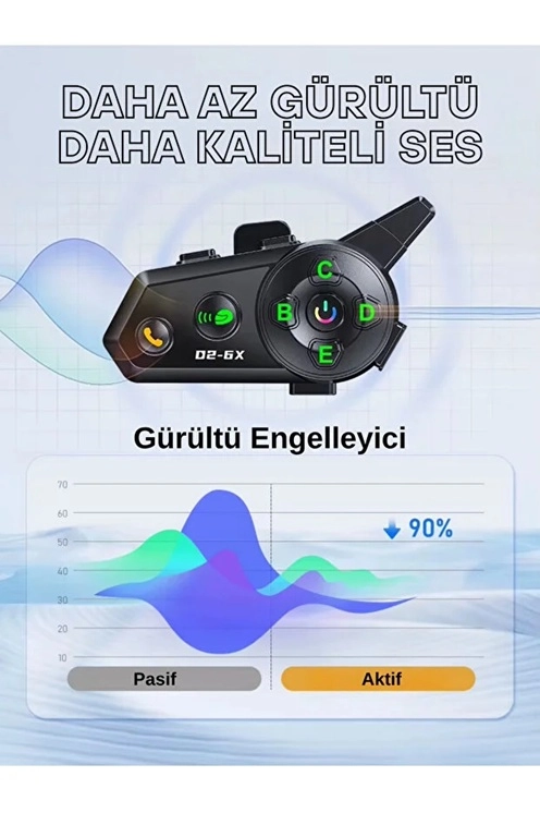 D2-6X 1000M Mesafeli 6 Kanallı İntercom Bluetooth Motosiklet Kask Kulaklığı İntercom Kulaklık