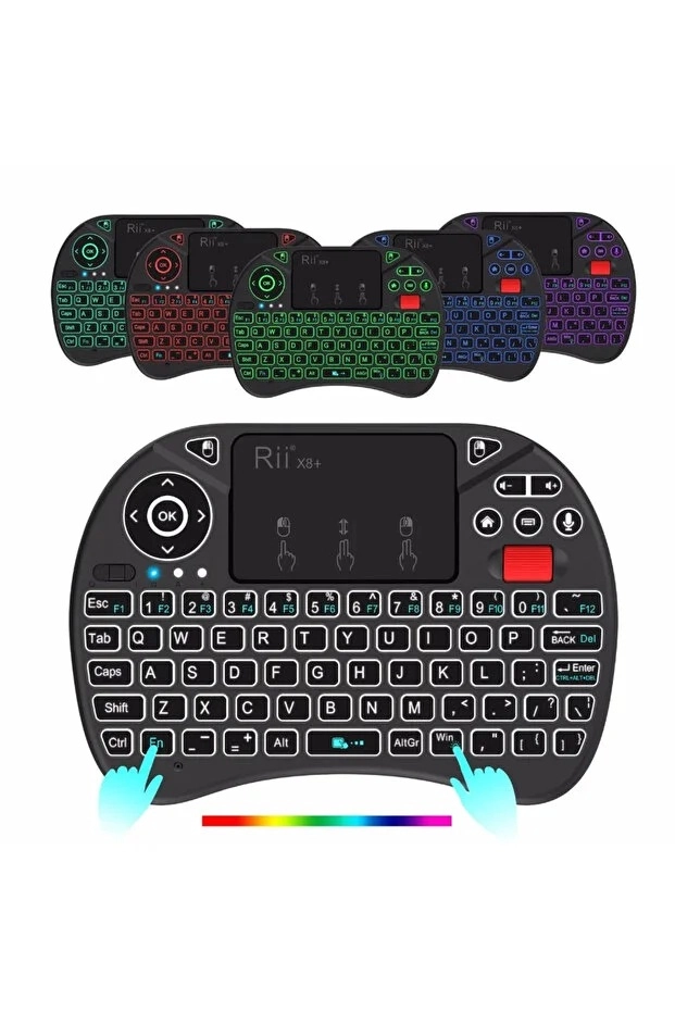 RGB Işıklı Mini Kablosuz Klavye Touchpad Combo, Bluetooth ve 2.4G Smart TV Kumandası