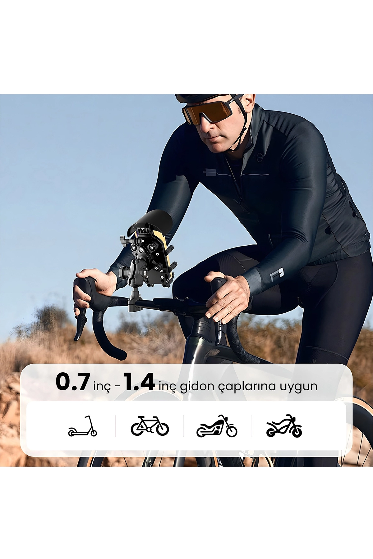Gidon Bağlantılı Güneş ve Yağmur Korumalı 360° Derece Ayarlanabilir Motosiklet Bisiklet Telefon Tutucu