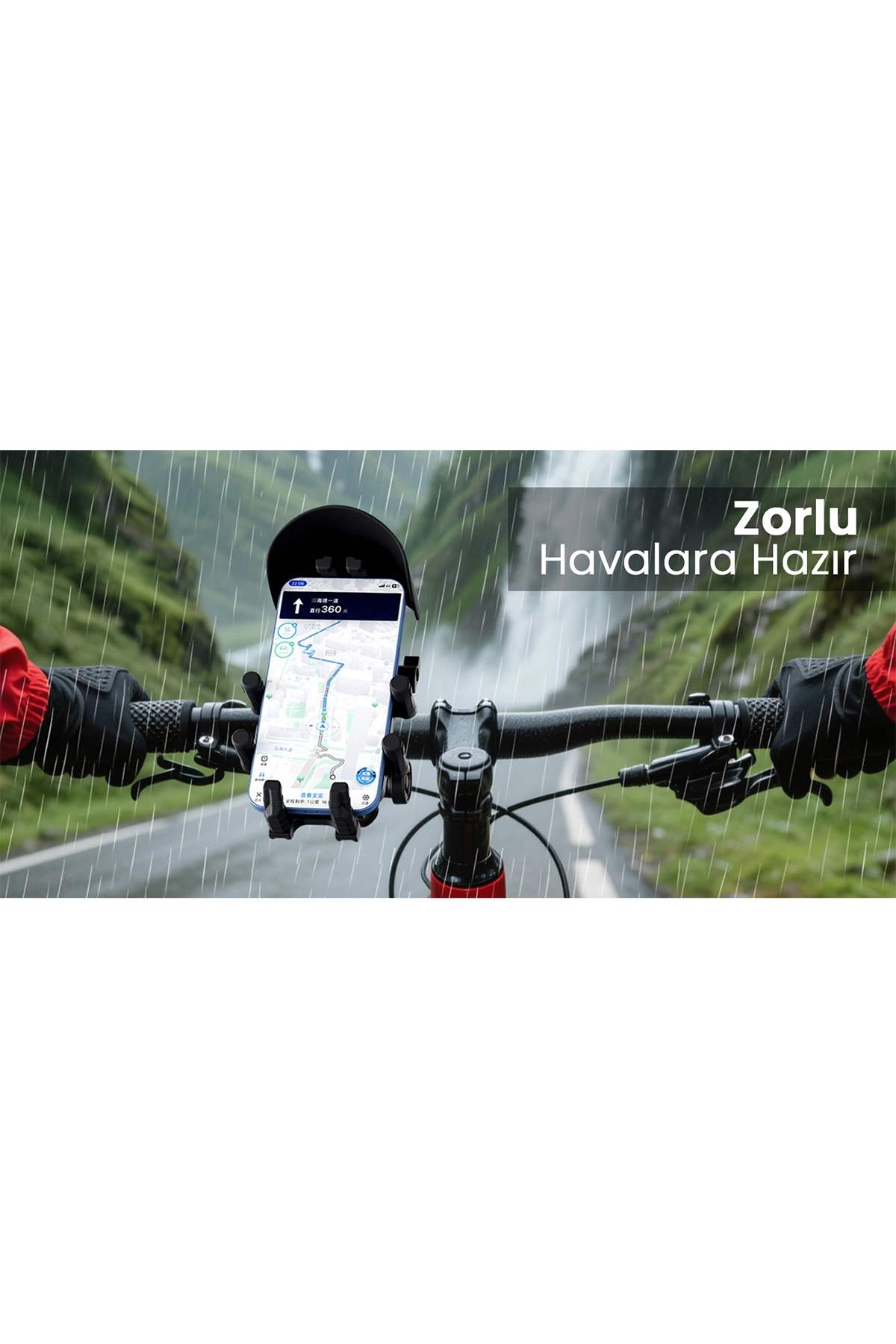 Gidon Bağlantılı Güneş ve Yağmur Korumalı 360° Derece Ayarlanabilir Motosiklet Bisiklet Telefon Tutucu