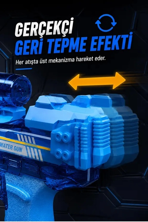 Sarjlı Otomatik Su Tabancası Led Işıklı Geniş Su Hazneli Gerçekçi Geri Tepme Efektli Uzak Menzilli