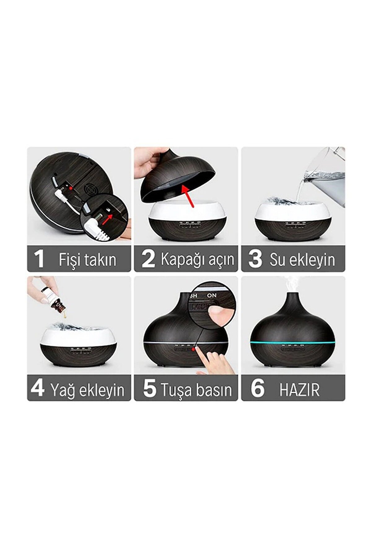 Vothoon Hava Nemlendirici 7 Led Işıklı Aromatik Oda Kokusu 550 Ml Kahve Aroma Difüzörü Buhar Makinası