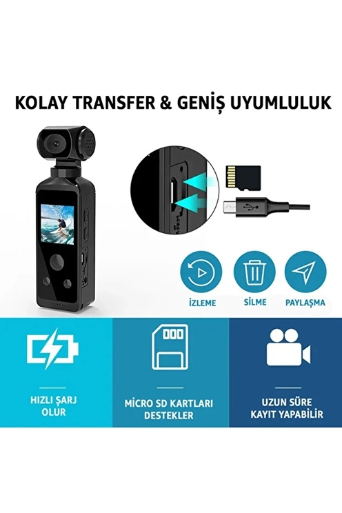 4K Ultra HD Aksiyon Kamerası 270° Geniş Açı Döner Klips Su Geçirmez Kılıf WiFi Kamera