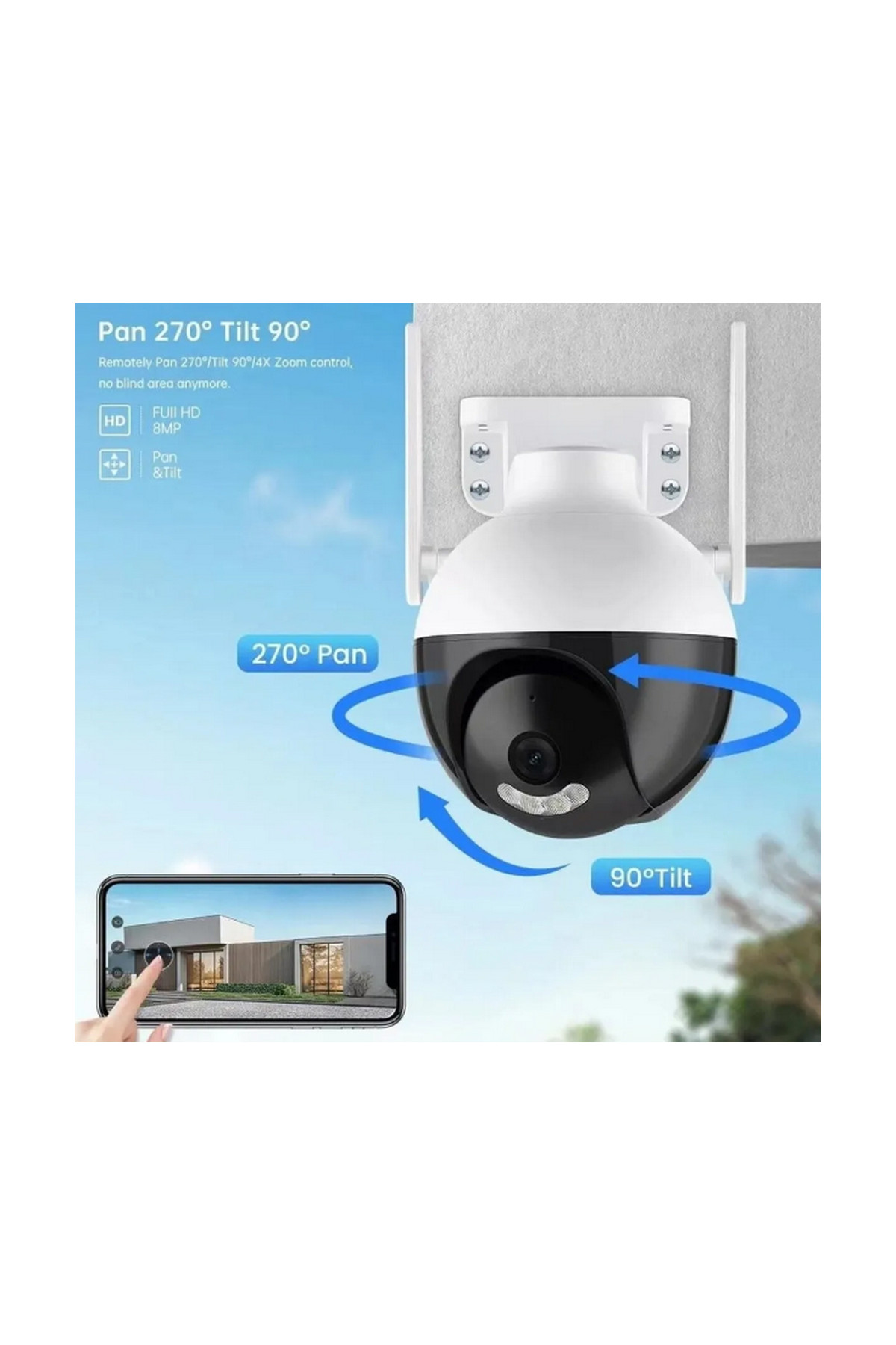 Vothoon Panoramik Ip Kamera 2MP HD Wifi Hareket Takipli ve Gece Sensörlü Kamera 3.0X Dijital Zoom