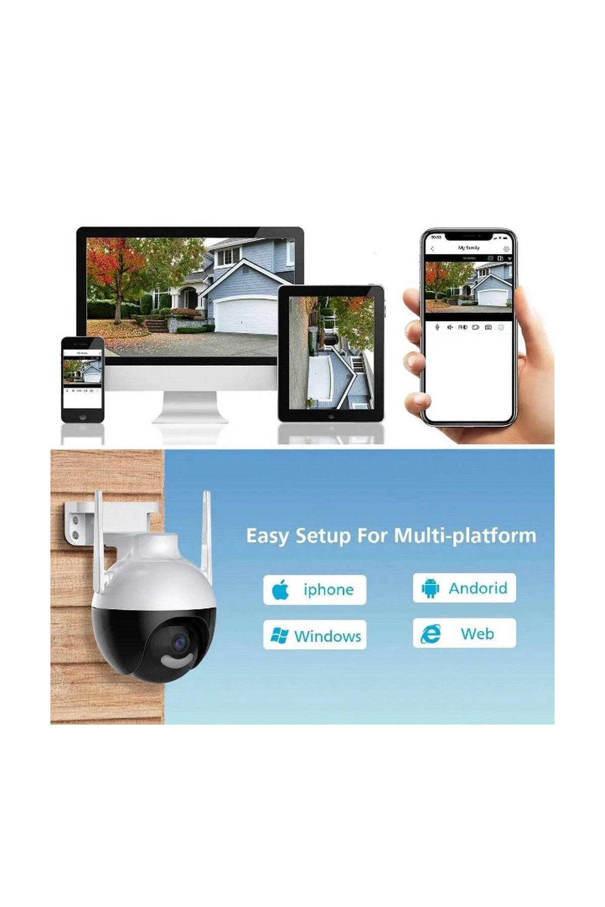 Vothoon Panoramik Ip Kamera 2MP HD Wifi Hareket Takipli ve Gece Sensörlü Kamera 3.0X Dijital Zoom