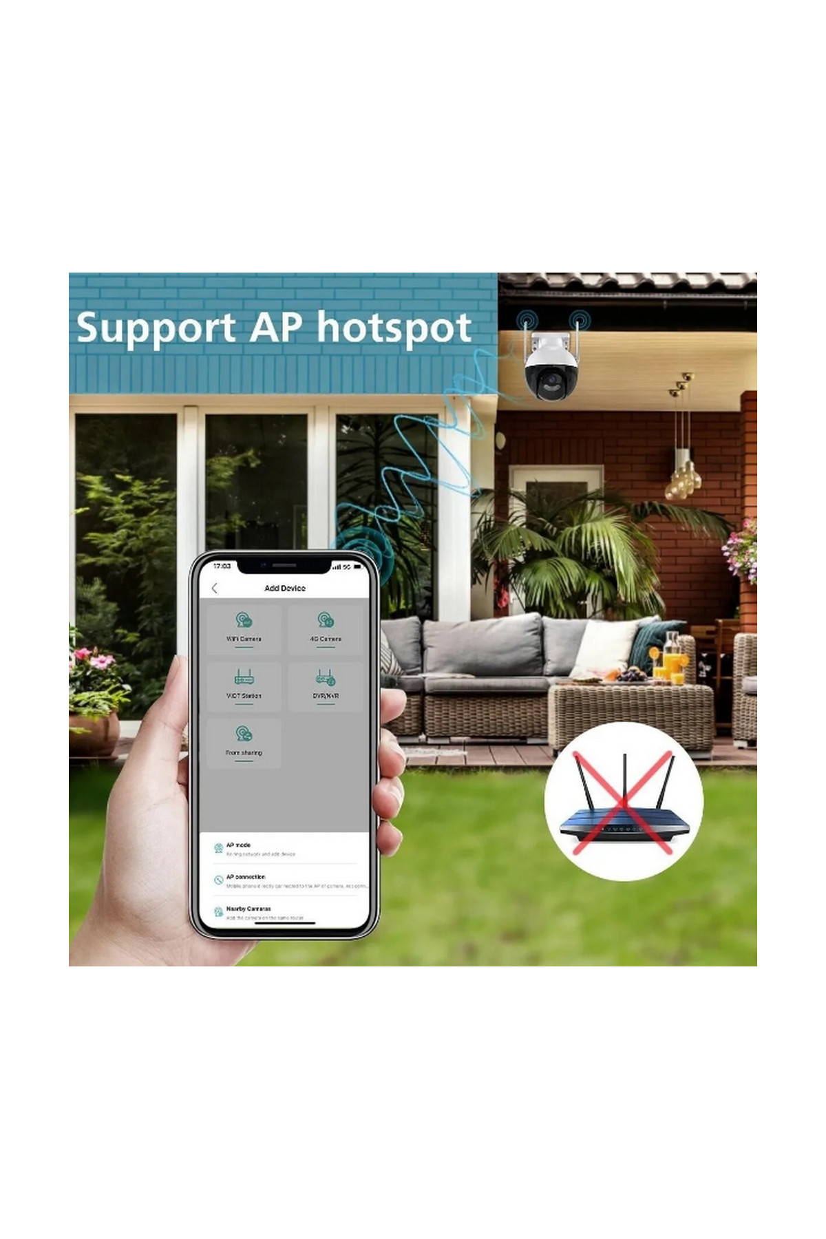 Vothoon Panoramik Ip Kamera 2MP HD Wifi Hareket Takipli ve Gece Sensörlü Kamera 3.0X Dijital Zoom