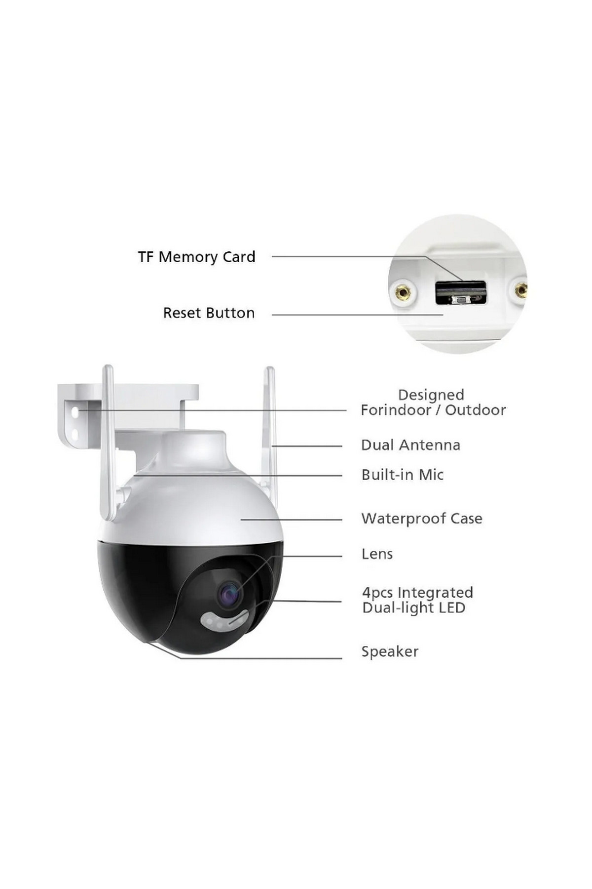 Vothoon Panoramik Ip Kamera 2MP HD Wifi Hareket Takipli ve Gece Sensörlü Kamera 3.0X Dijital Zoom