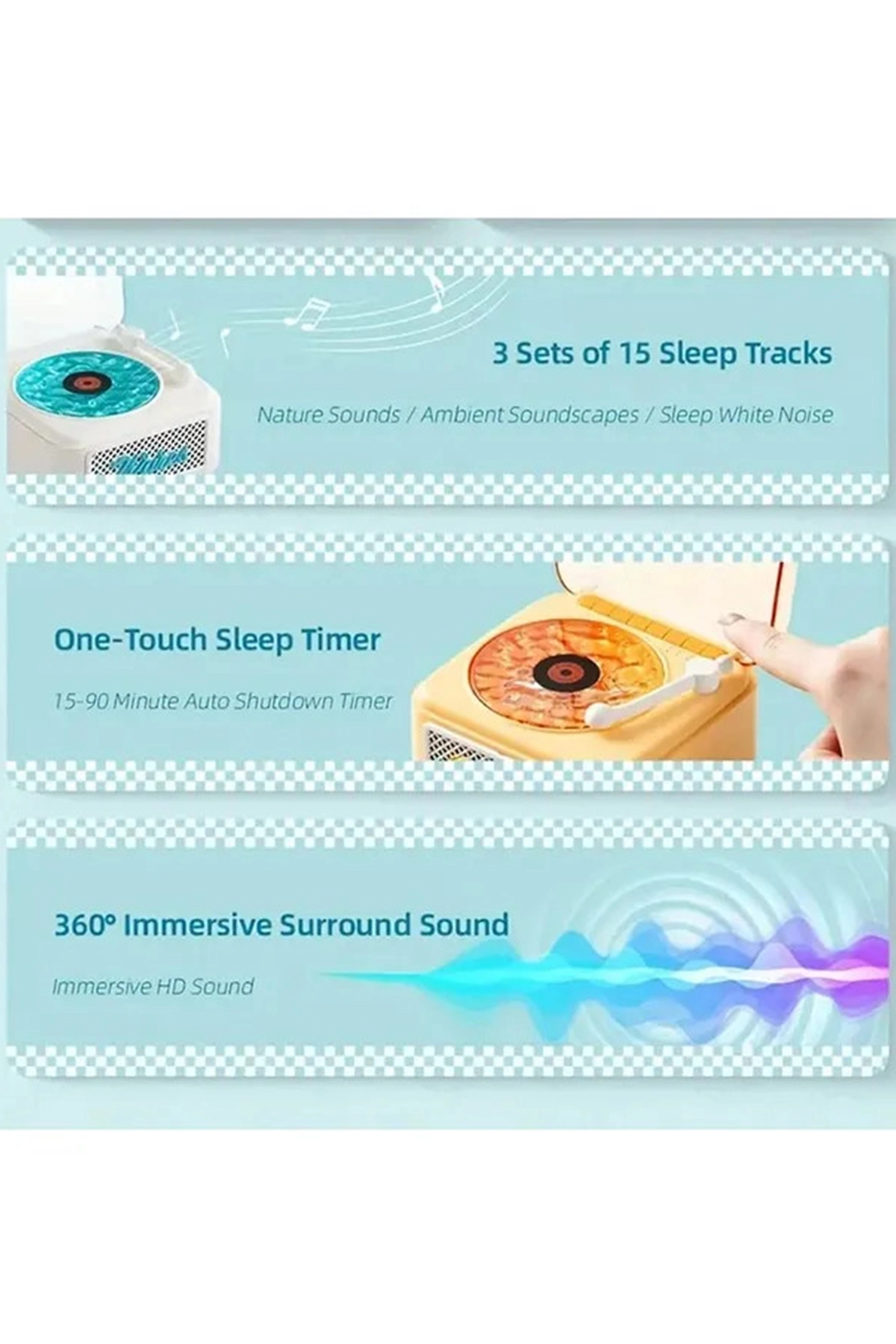 Nostalji Mini Plak Görünümlü Radyolu Bluetooth Hoparlör 3D Ses Dalgası Retro Müzik Plak Sarı