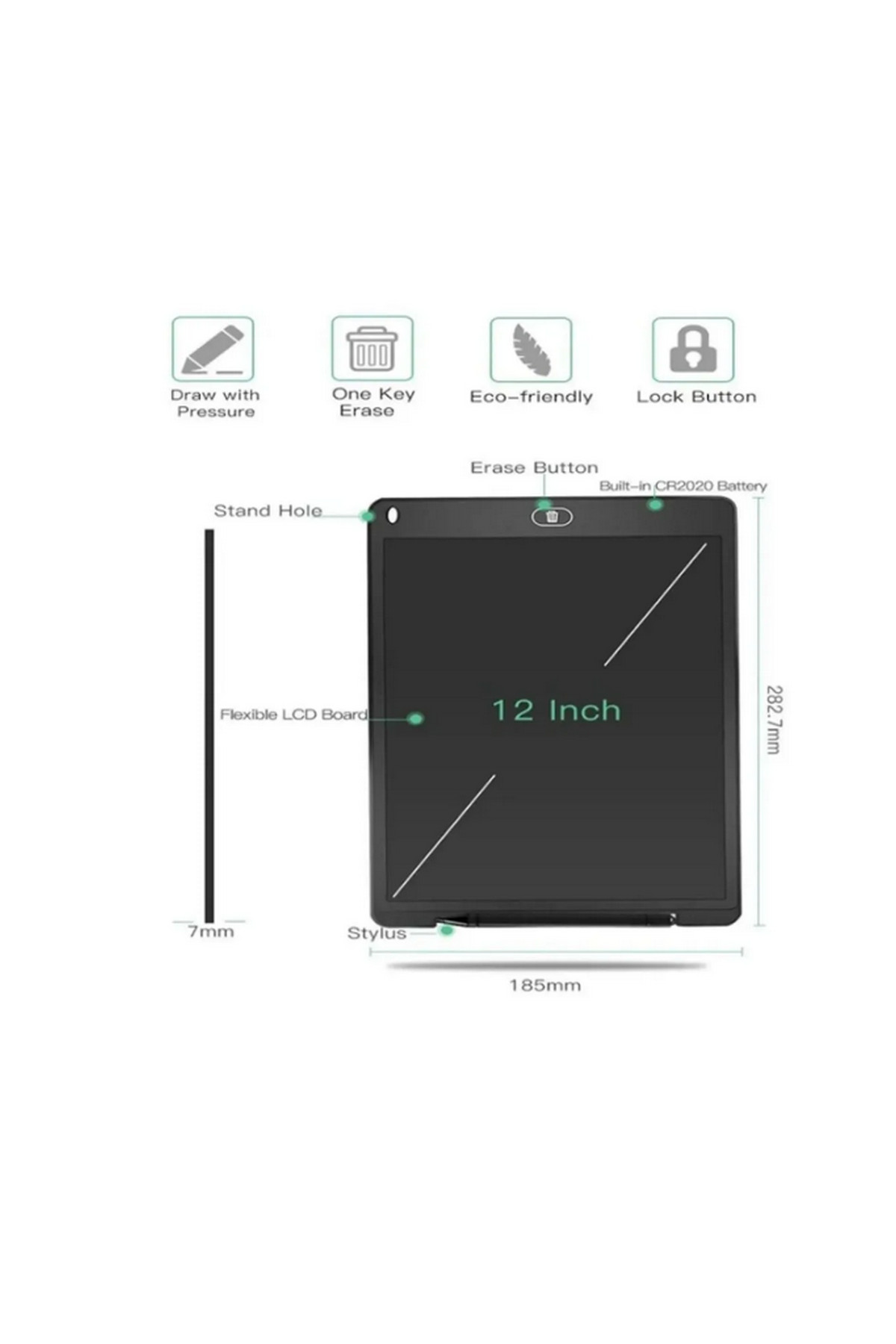 12 Inc Renkli Lcd Grafik Dijital Kalemli Çizim Tableti Yazı Tahta Not Yazma Eğitim Tableti Pembe