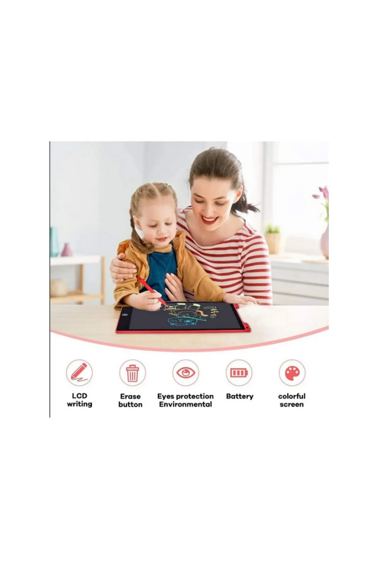 12 Inc Renkli Lcd Grafik Dijital Kalemli Çizim Tableti Yazı Tahta Not Yazma Eğitim Tableti Pembe