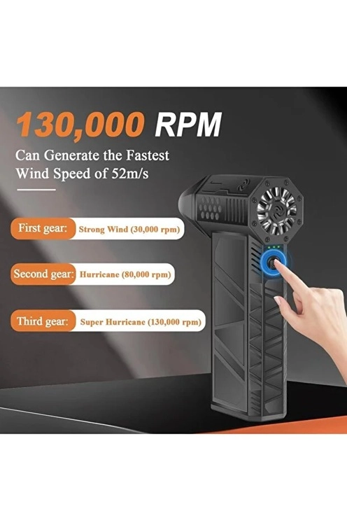 Turbo Jet 130000RPM Şarjlı Turbo Jet Şiddetli Fan Güçlü Hava Üfleyici Araç Süpürgesi 4000 Mah 52M/Sec