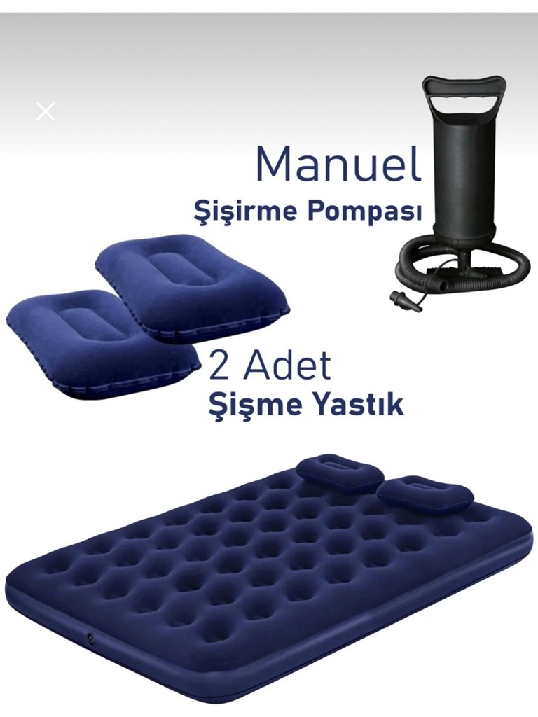 Vothoon Çift Kişilik Şişme Yatak Dahili Pompalı 203x152x22 cm 2 Yastıklı