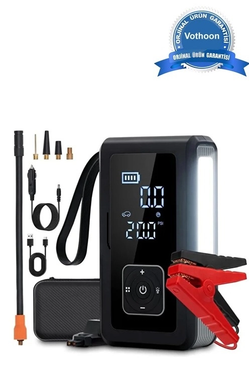 Multi Function Jump Starter Şarjlı Lastik Şişirme Pompası Akü Takviye Acil Durum Led Işık 