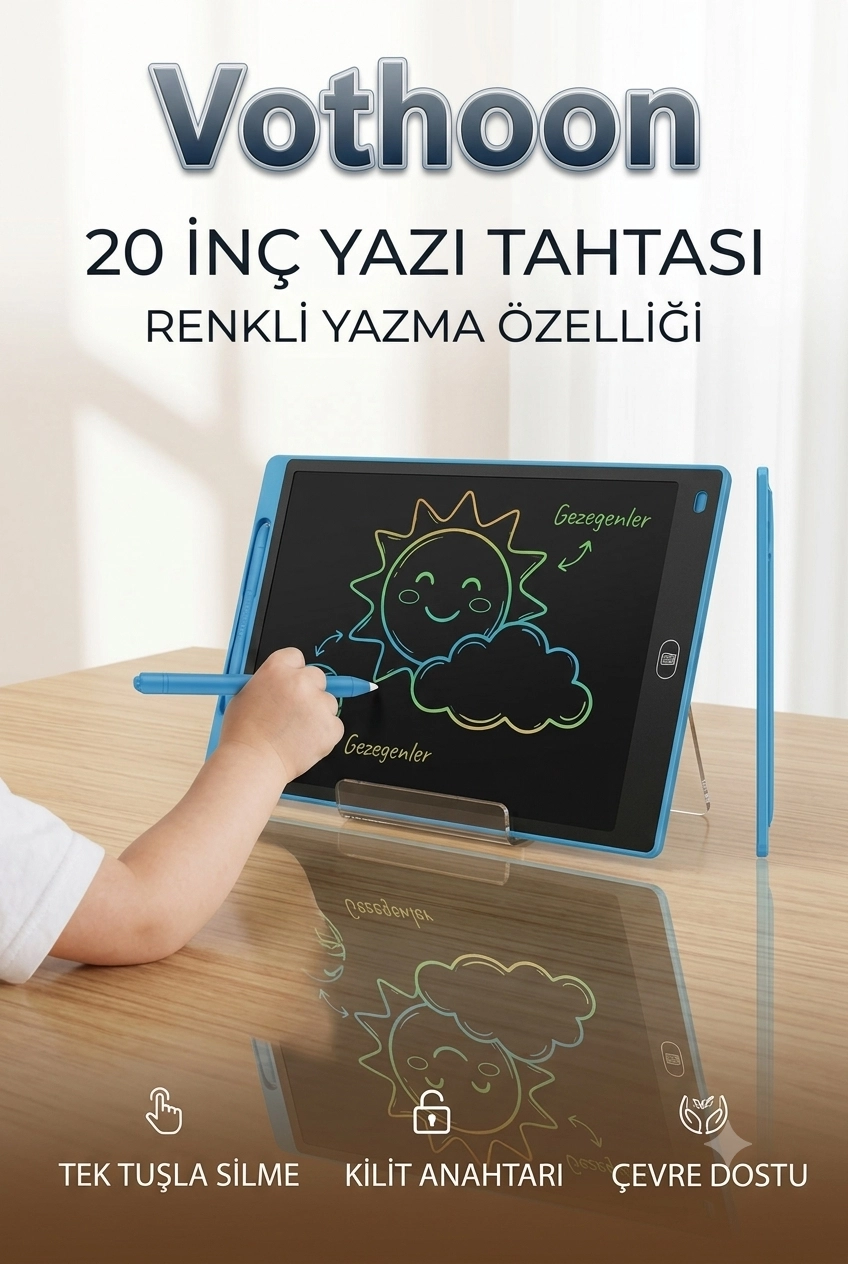  20 Inc Renkli Lcd Grafik Dijital Kalemli Çizim Tableti Yazı Tahta Not Yazma Eğitim Tableti Mavi