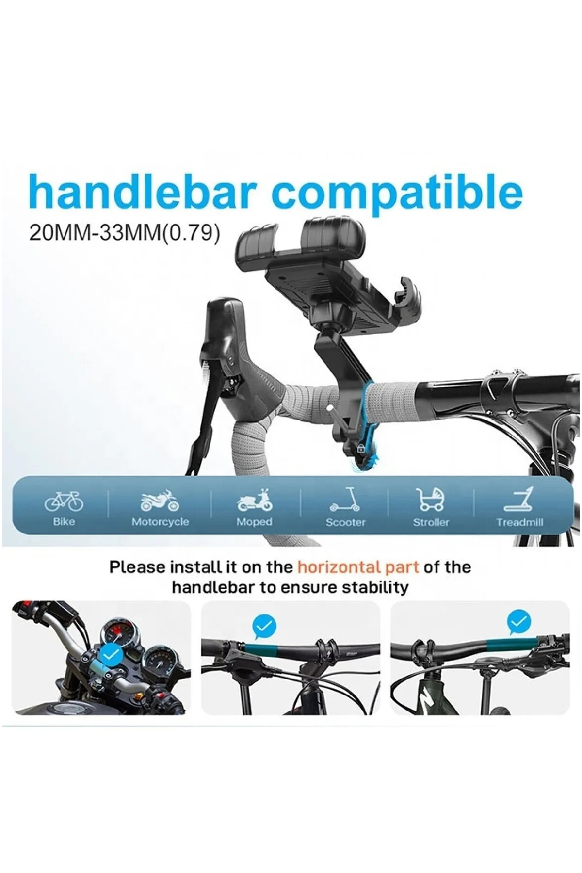 360° Derece Ayarlanabilen Gidon Bağlantılı Bisiklet Motosiklet için ABS 4-7.8″ inç Telefon Tutucu