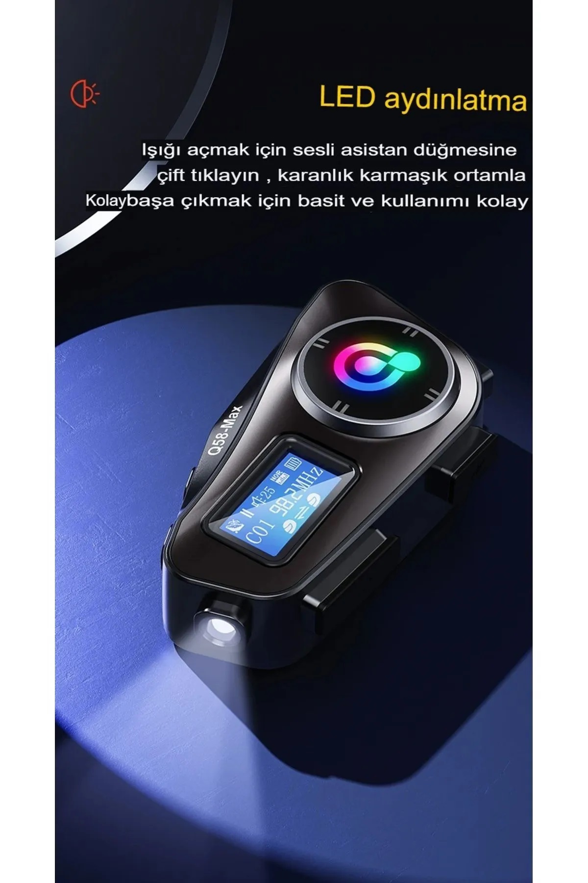 Q58-MAX Radyolu 2 Kişi Bağlantılı Bluetooth Kask Kulaklık Ekranlı Fenerli Müzik ve Telsiz Intercom